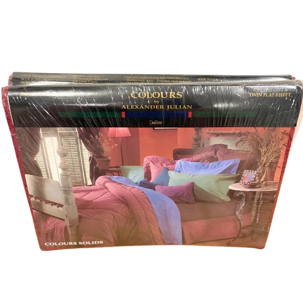 Vtg Dan River Colour by Alexander Julian Twin Flat Sheet NOS Sealed Fuchsia Plum